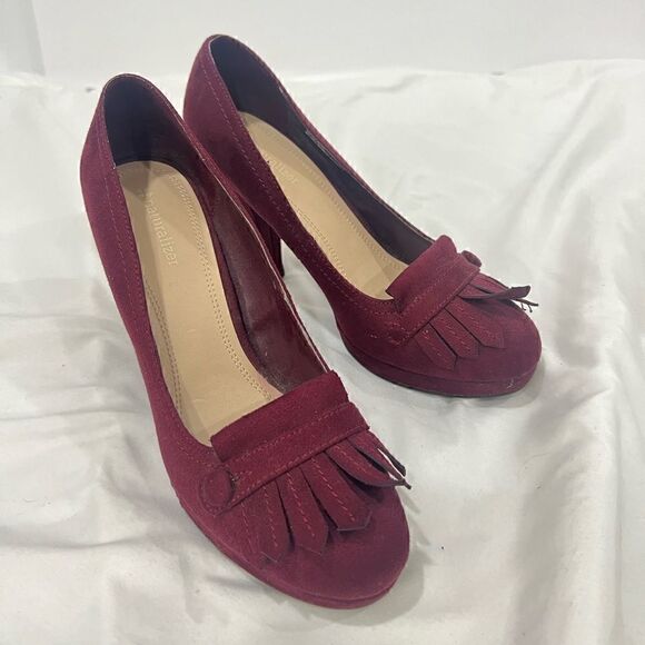 Naturalizer burgundy faux suede fringe front heels size 9W - Picture 4 of 10
